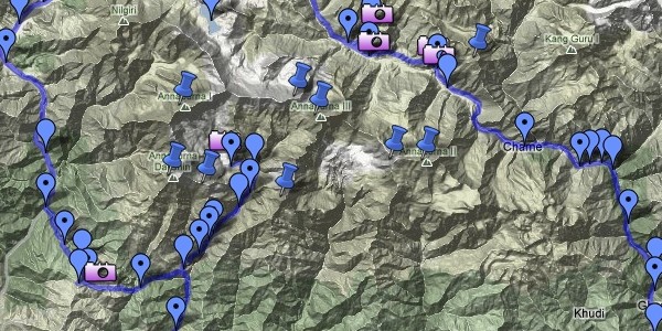 Etapes du tour des Annapurnas : Googlemap interactive